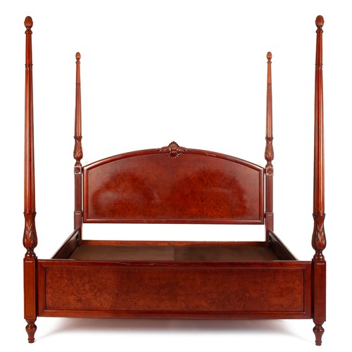 873 - A WALNUT AND MAHOGANY FOUR POSTER BED, 20TH CENTURY