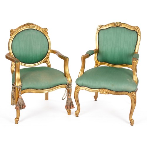 912 - TWO GILT AND UPHOLSTERED ARMCHAIRS, MODERN