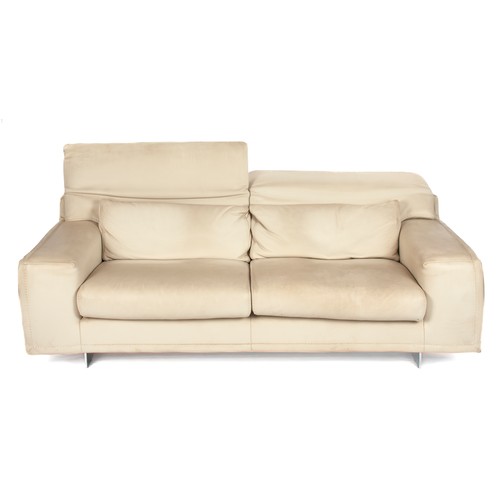 37 - A CREAM LEATHER TWO-SEATER COUCH