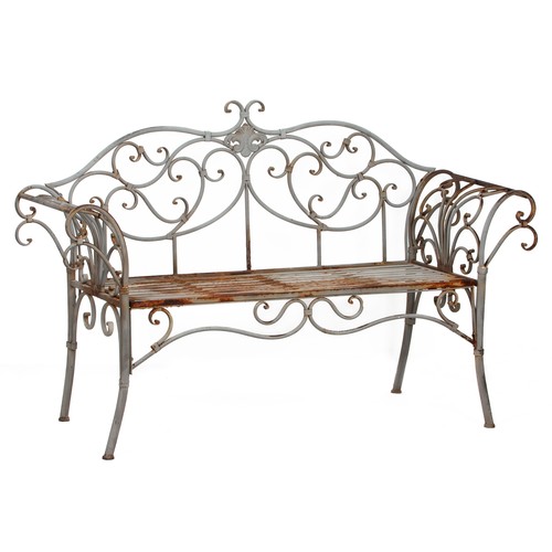 918 - A WROUGHT IRON GARDEN BENCH