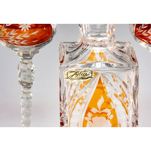 582 - AN OLENCA TARNOW CLEAR-AND-AMBER CUT-GLASS DECANTER FOR KIELISZKI KRYSTALOWA