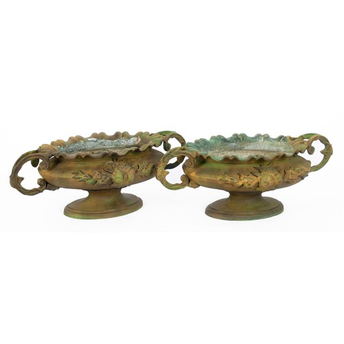 605 - A PAIR OF CAST-IRON PEDESTAL JARDINIERES