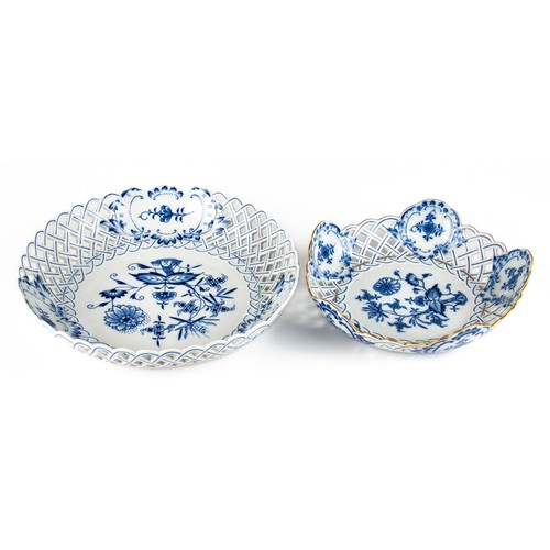 569 - TWO MEISSEN 'BLUE ONION' PATTERN RETICULATED DISHES