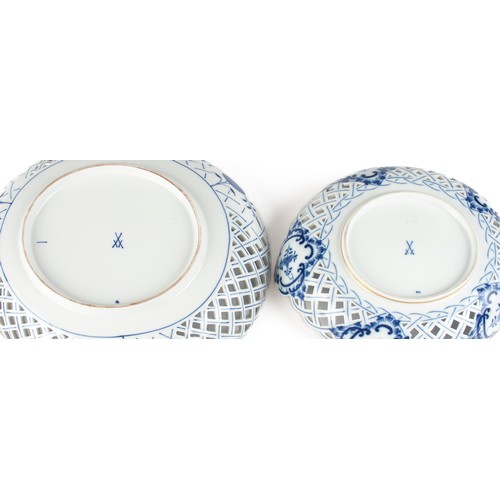 569 - TWO MEISSEN 'BLUE ONION' PATTERN RETICULATED DISHES