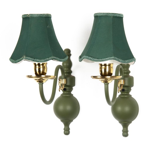 899 - A PAIR OF GREEN-PAINTED WALL SCONCES