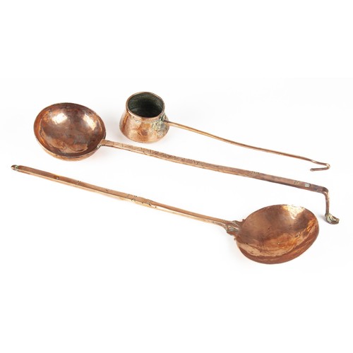 55 - THREE COPPER LADLES