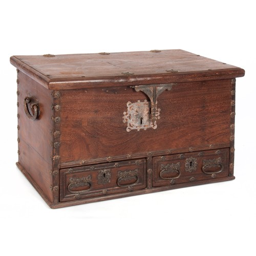 860 - A PORTUGUESE TEAK CHEST, 19TH CENTURY