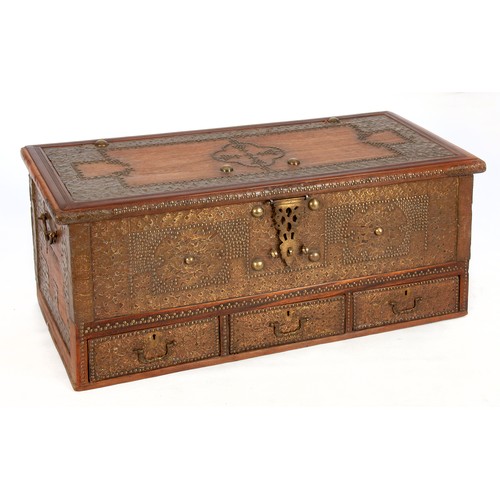 859 - A PERSIAN BRASS BOUND TEAK CHEST 