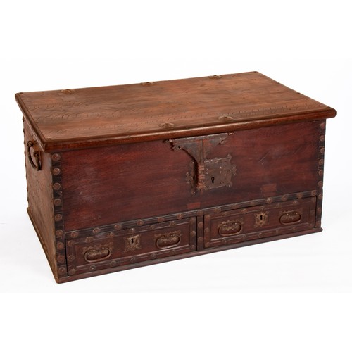 861 - A PORTUGUESE HARDWOOD CHEST, 19TH CENTURY