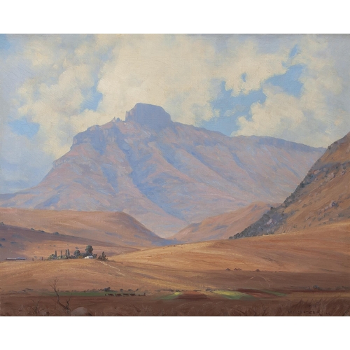 715 - Willem Hermanus Coetzer (South African 1900 - 1983) MOUNTAINOUS VALLEY WITH DISTANT SMALLHOLDING