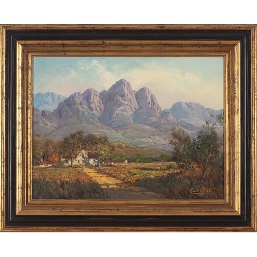 716 - Gabriel de Jongh (South African 1913 - 2004) CAPE DUTCH HOUSE UNDER MOUNTAIN