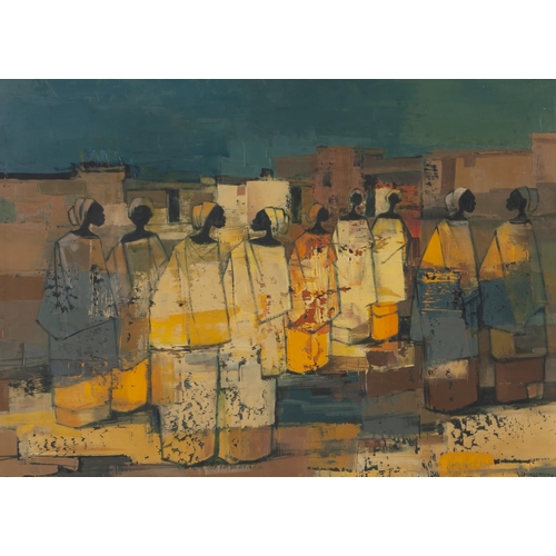 655 - Jan (Johannes Wilhelmus) Dingemans (South African 1921 - 2001) CONGOLESE FIGURES IN AN ABSTRACT LAND... 