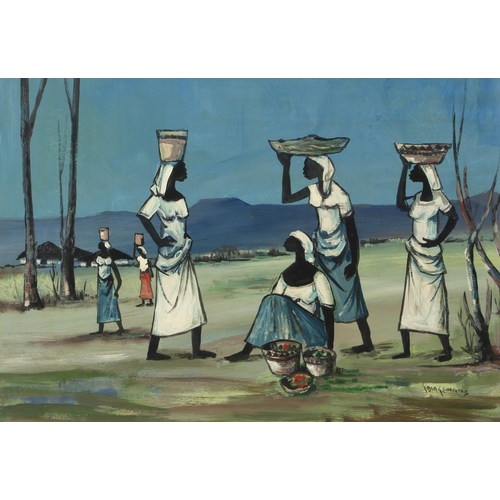 653 - Jan (Johannes Wilhelmus) Dingemans (South African 1921 - 2001) SIX CONGOLESE FIGURES WITH BASKETS