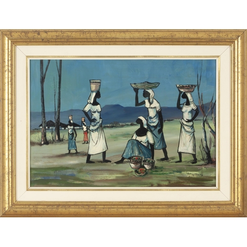 653 - Jan (Johannes Wilhelmus) Dingemans (South African 1921 - 2001) SIX CONGOLESE FIGURES WITH BASKETS