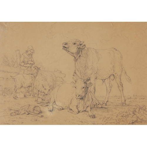 703 - Eugène Joseph Verboeckhoven (Belgian 1798 - 1881) VEEHOEDSTER MET SCHAPEN EN KOEIEN