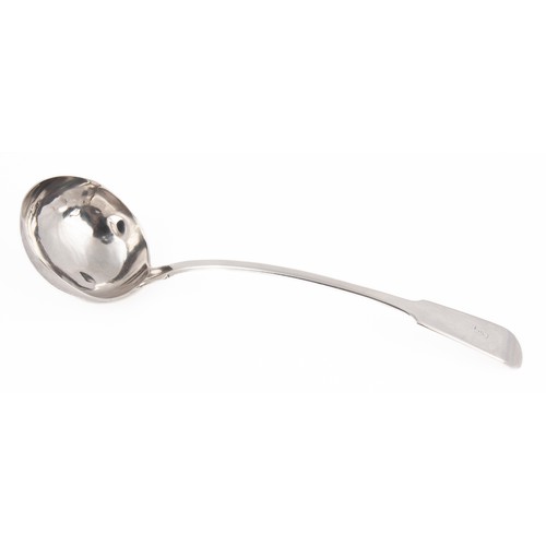 310 - A GEORGE IV SILVER FIDDLE PATTERN SOUP LADLE, MAKERS MARK INDISTINCT, GLASGOW, 1821