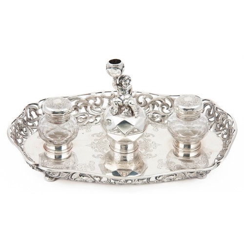 318 - A VICTORIAN SILVER INK STAND, CHARLES THOMAS FOX, LONDON, 1854