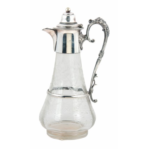 394 - A SILVER-PLATE GLASS CLARET JUG, 20TH CENTURY