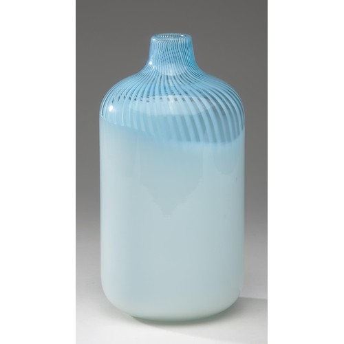 585 - A HAND-BLOWN BLUE AND WHITE SWIRL VASE