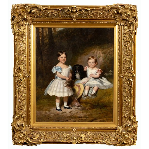 455 - Continental School (18th Century) PORTRAIT OF TWO YOUNG GIRLS AND THEIR DOG