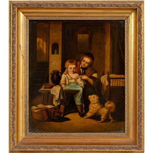 461 - G. Bosshardt (19th Century) MOTHER DRESSING HER CHILD