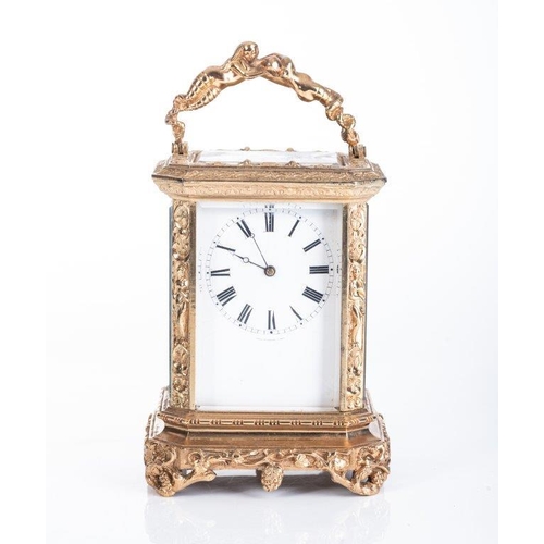 278 - A FRENCH BRASS CARYATID CARRIAGE CLOCK, LATE 19TH CENTURY