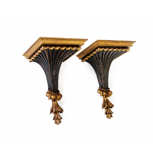 531 - A PAIR OF EBONISED AND GILT WALL BRACKETS, MODERN