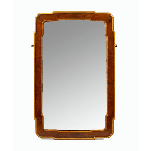 104 - A WALNUT AND GILT WALL MIRROR, 19TH CENTURY