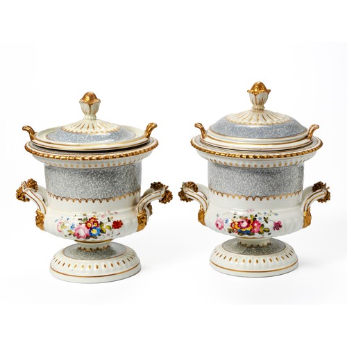 146 - A PAIR OF LARGE ENGLISH PORCELAIN CAMPANA-SHAPE FRUIT COOLERS, 19TH CENTURY