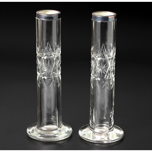 152 - A PAIR OF SILVER-MOUNTED CUT-GLASS BUD VASES