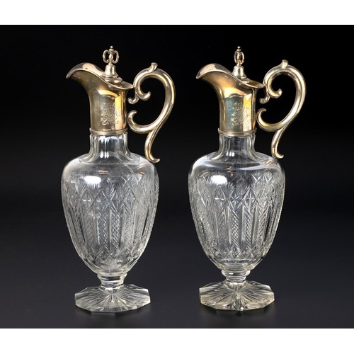 181 - A PAIR OF RUSSIAN SILVER-MOUNTED CUT-GLASS PITCHERS, LATE 19TH CENTURY