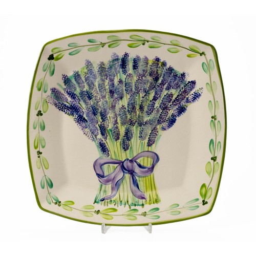 192 - A LARGE PLATTER HAND PAINTED WITH A BOUQUET OF LAVENDAR