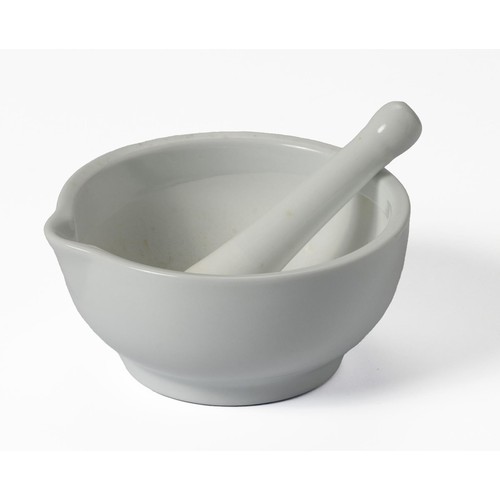 206 - A WHITE MARBLE PESTLE AND MORTAR