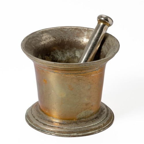 207 - A BRASS PESTLE AND MORTAR