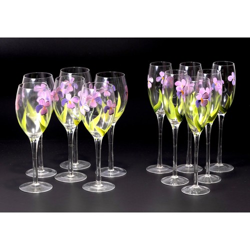 211 - A SET OF HAND PAINTED STEMWARE