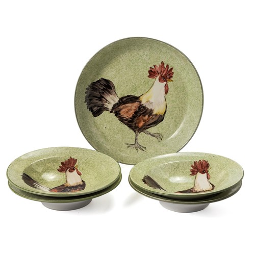 234 - A HAND PAINTED 'ROOSTER' PASTA SET