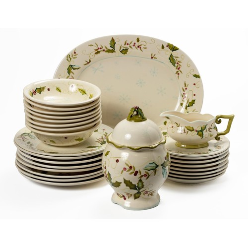 244 - A HAND PAINTED 'HOLLY' PATTERN ASSEMBLED DINNER SERVICE