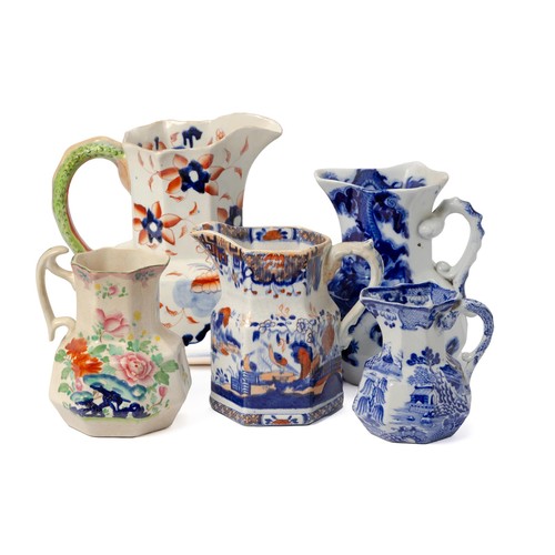 253 - A COLLECTION OF FIVE ASSORTED IRONSTONE JUGS, LATE 19TH/EARLY 20TH CENTURY