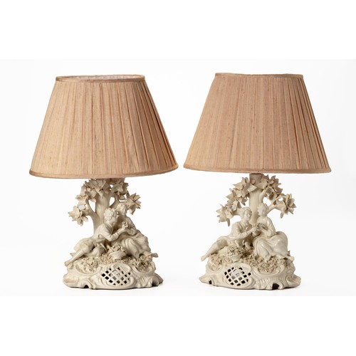 255 - A PAIR OF PORCELAIN FIGURAL TABLE LAMPS, LATE 19TH CENTURY