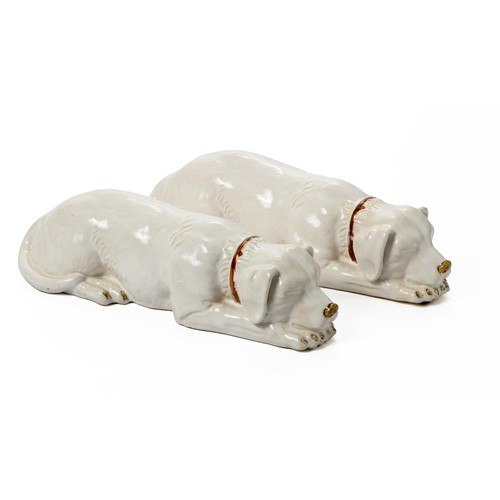 261 - A PAIR OF WHITE PORCELAIN DOGS, MODERN