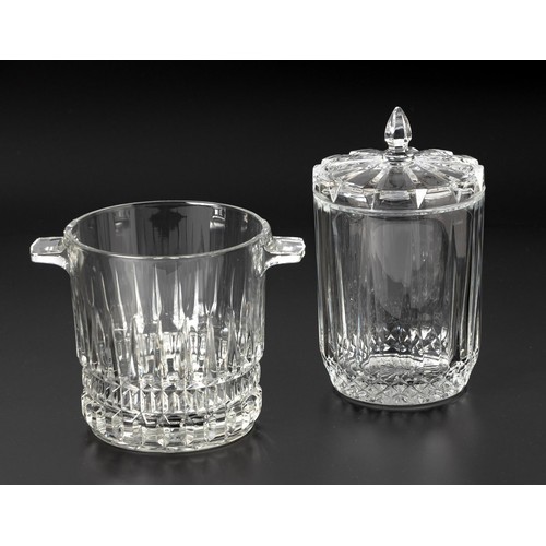 290 - A CUT-GLASS ICE-BUCKET AND A GLASS JAR AND COVER, MODERN