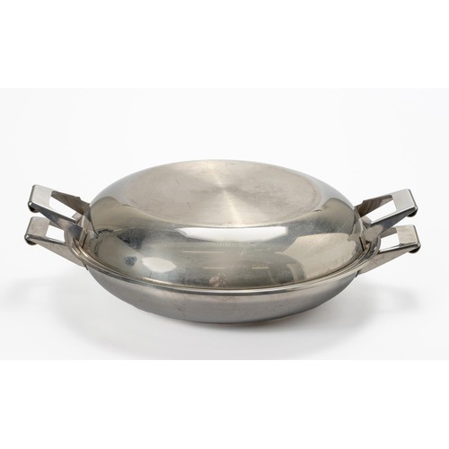 296 - A LARGE STAINLESS-STEEL DISH AND COVER