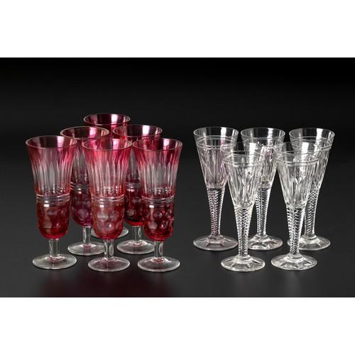 316 - A SET OF SIX CRANBERRY CUT-TO-CLEAR GLASS STEMWARE