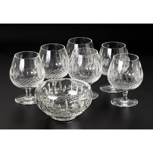 319 - A SET OF SIX WATERFORD CRYSTAL 'COLLEEN' PATTERN BRANDY SNIFTERS AND A MATCHING BOWL