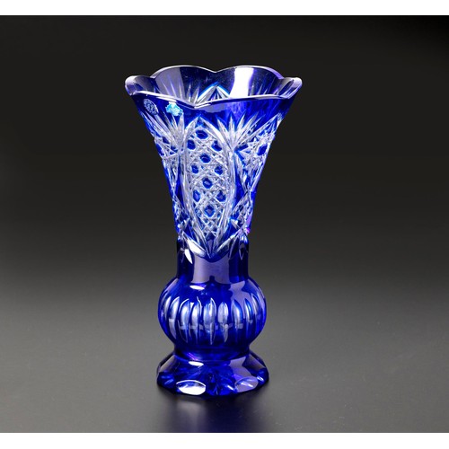 325 - A COBALT CUT-TO-CLEAR GLASS VASE