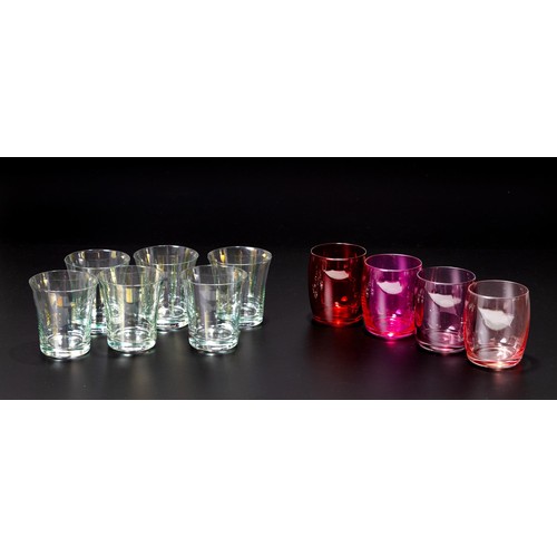 342 - A SET OF SIX PEARLISED GREEN-STRIPED WHISKEY GLASSES