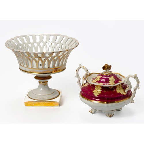 358 - A PEDESTAL LATTICE BOWL WITH GILT HIGHLIGHTS, 19TH CENTURY