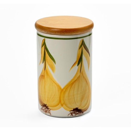 429 - A CERAMIC CANNISTER WITH WOOD COVER