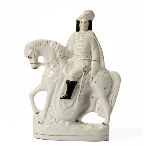 432 - A VICTORIAN STAFFORDSHIRE FIGURE OF BONNIE PRINCE CHARLIE ON HORSEBACK