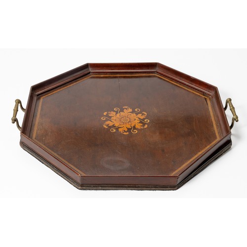 536 - A MAHOGANY AND INLAID OCTAGONAL TRAY